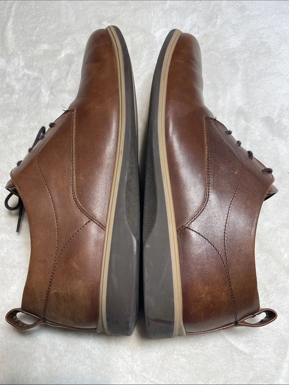 Amberjack Men's Brown Leather Derby Shoes with Contrast Tan Midsole Size 11.5 W